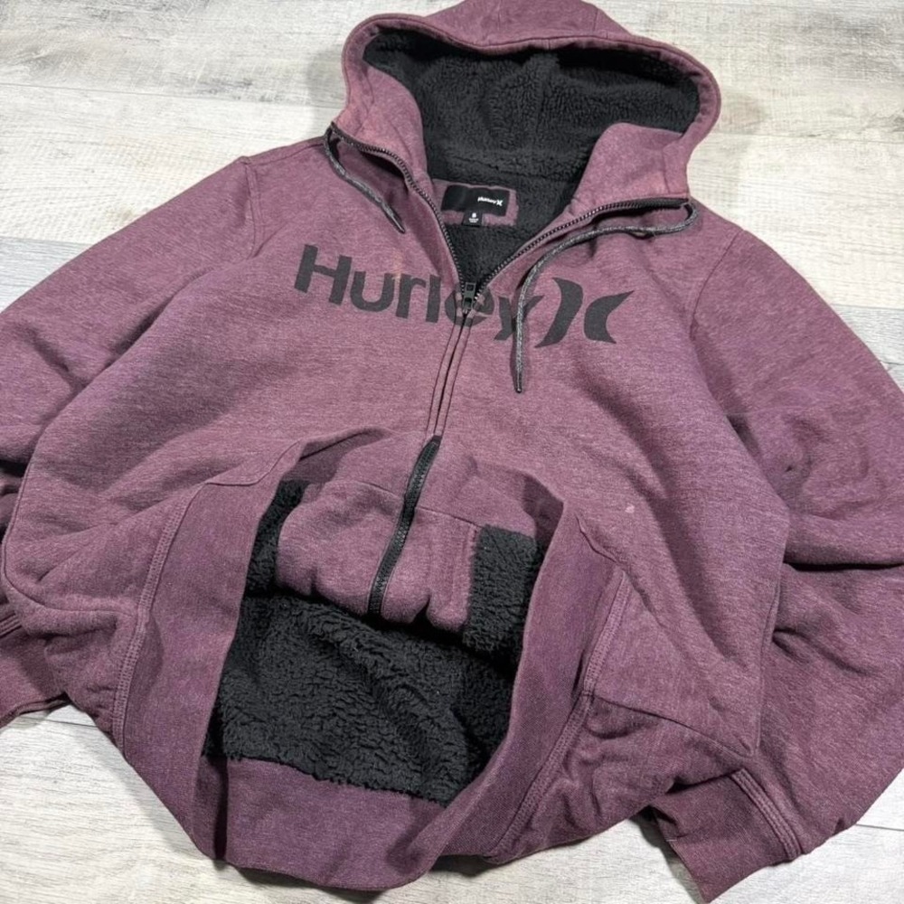 Vintage Y2K emo grunge Sherpa lined Hurley full zip hoodie Size S